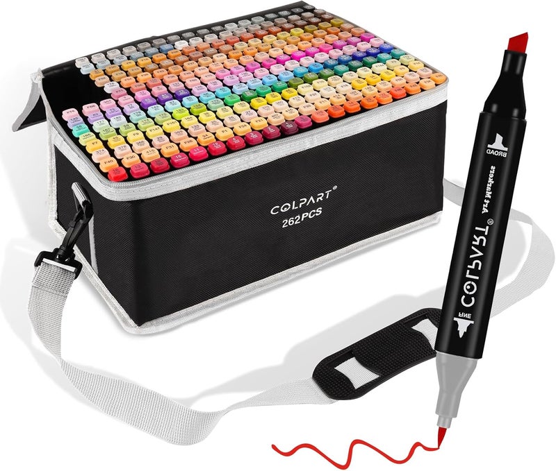 colart 262 Colors Alcohol Markers Set Dual Tip Art Marker Pens with Pen Holder and Carry Bag for Adult Coloring Painting Supplies Perfect for Painting, Coloring, Sketching and Drawing - Image 1